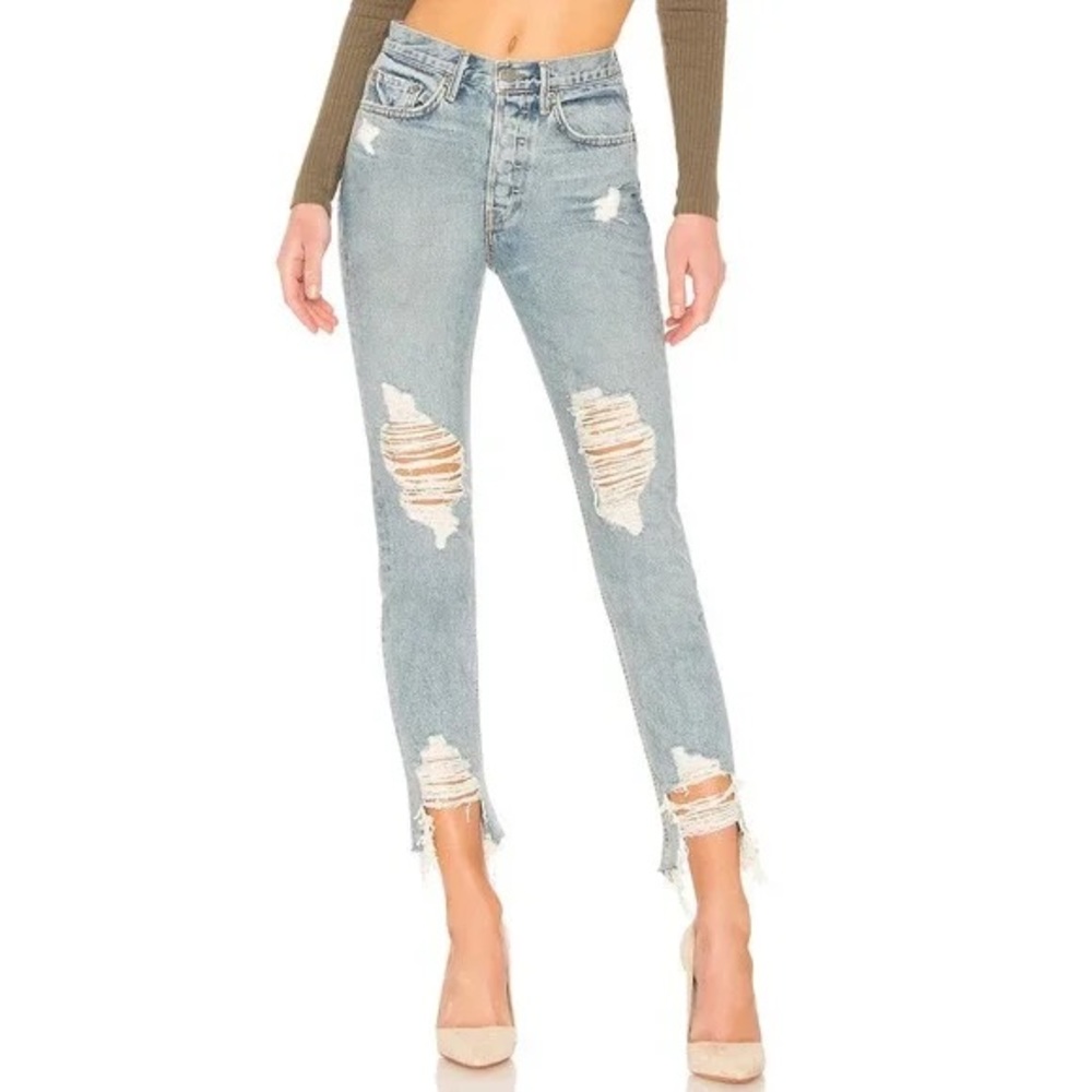 GRLFRND Karolina Crop High Rise Skinny Distressed Jeans in Tough Love